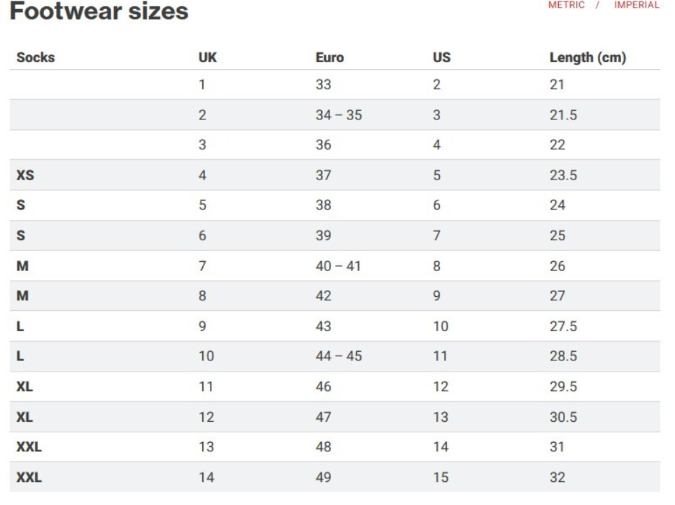 PALM NOVAK BOOT 24 0 Size Chart